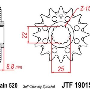 Pinion fata JT 13T, 520 Self Cleaning Lightweight pentru KTM EXC (XC) 125 (1994-2023)